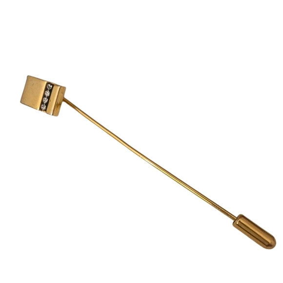 DANDY Stick Pin Gold Fill Black Inlaid Diamond Modernist Masculine Jewelry - Picture 3 of 11